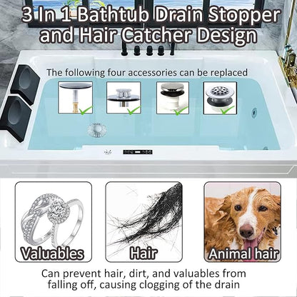 Universal Tub Stopper Bathtub Drain Plug, Pop Up Tub Drain Hair Catcher, Drain Cover with Strainer, for 1-3/8 to 2in Bath Drain Hole