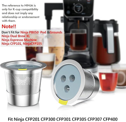 Reusable K Cups Compatible with Ninja Coffee Maker,Stainless Steel 4 Pack Reusable Coffee Pods,Permanent K Cups Coffee Filters Fit for Ninja CFP201 CFP 300 CFP301 CFP305 CFP307 CFP400 (4Pack)