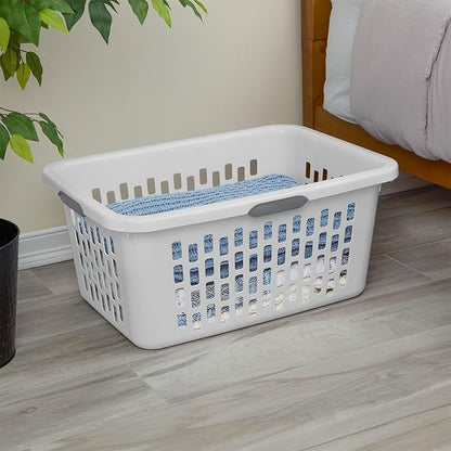 Sterilite Laundry Basket, Plastic Clothes Hamper, Large Rectangle Bin with Comfort Grip Handles and Reinforced Rim, 2 Bushel Capacity, White, 12 Pack