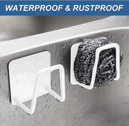 Sponge Holder for Kitchen Sink Caddy, Strong Adhesive Sponge Holder for Sink Counter, Dish Sponge and Brush Holder, Premium SUS304 Stainless Steel Rust Proof Waterproof-White(2 Pack)
