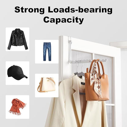 Over The Door Hooks Hangers, 1 Pack Extend Foldable Over The Door Drying Rack for Laundry, Overdoor Hanger Hook with 6 Groves + 5 Ertra Groves for Towel, Coat, White
