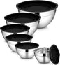 LIANYU Stainless Steel Mixing Bowls with Lids Set, Kitchen Nesting Metal Bowl Set of 6, Ideal for Salad Baking Cooking Serving Food Storage, Size 7, 3.5, 2.5, 2, 1.5, 1QT, Dishwasher Safe, Black