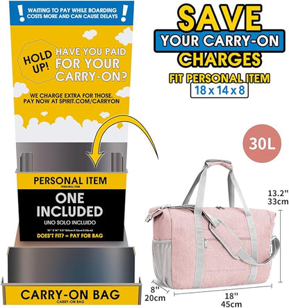 Narwey 18x14x8 Inches Travel Bag Spirit Airlines Frontier Personal Item Bag, Travel Duffel With Wet Pocket Carry on Bag for Airplane Underseat Duffle Overnight for Women and Men (Pink)