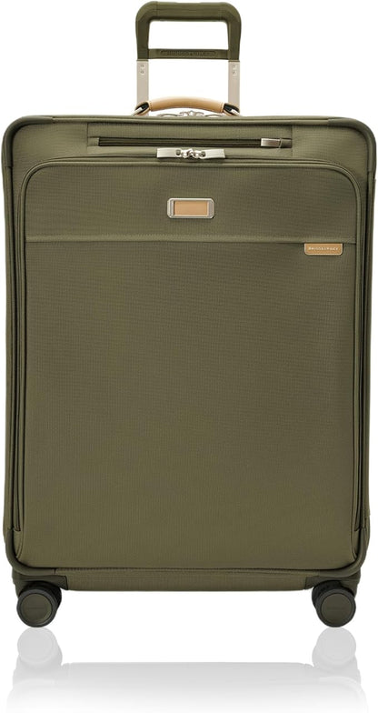 Briggs & Riley 29" Large Expandable Spinner - Checked Luggage for Travel, Suitcases with Wheels, Softside Rolling Bag for Men & Women, Self-Repairing Zipper - Baseline Collection, Olive