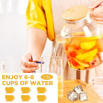 Glass Tea Pot Kettles Stovetop Safe, 50.7oz/1500mL Heatproof Borosilicate Glass Teapot Water Pitcher With Bamboo Lid and Removable Filter Spout for Loose Leaf and Blooming Tea
