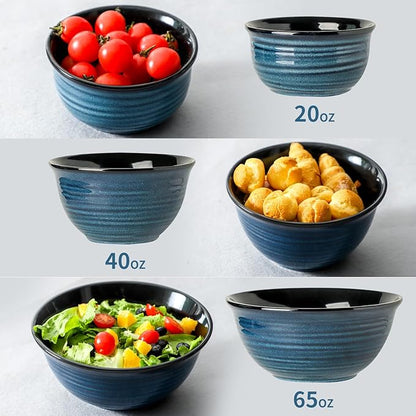 Ceramic Mixing Bowls, Tikooere Serving Bowls Set of 3 for Kitchen, Large Nesting Bowls for Cooking,Baking, Versatile Serving Dishes for Space Storage, 2.1/1.0/0.5 Qt, Dishwasher & Microwave Safe, Blue