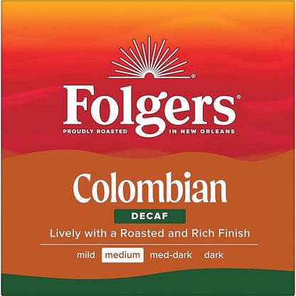 Folgers Colombian Decaf Coffee, Medium Roast, Keurig K-Cup pods, 10 Count Box (Pack of 6)
