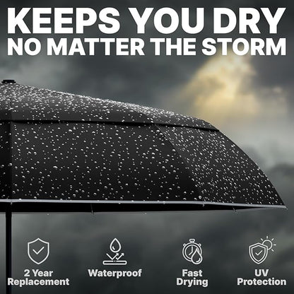 Royal Walk Windproof Folding Travel Umbrella Compact and Strong Luxurious Real Wood Handle Automatic Open Close Vented Double Canopy for Men and Women