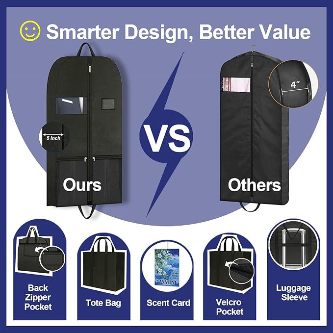 Large Heavy Duty Garment Bags for Hanging Clothes, Clothing Storage with Zippered Design, Breathable Garment Bags for Travel, Long Garment Bags for Dresses and Suits, Hanging Garment Bags for Closet