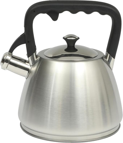 Mr. Coffee Armidale 2.5QT Whistling Tea Kettle, Large Brushed Stainless Steel Kettle for Stovetop, Durable Fast-Boil Tea Pot