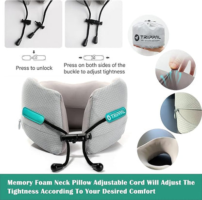 GOLDORANGE Travel Pillow Neck Chin Head Support Best Memory Foam Airplane Neck Pillows 360-Degree Support for Travel Bus Home Office and Gaming, Grey L