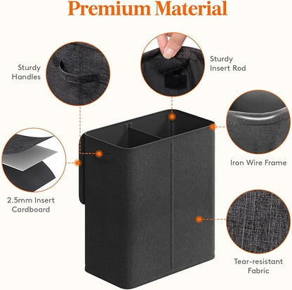 Lifewit Double Laundry Hamper with Lid and Removable Laundry Bags, Large Collapsible 2 Dividers Dirty Clothes Basket with Handles for Bedroom, Laundry Room, Closet, Bathroom, College, 145L Dark Gray