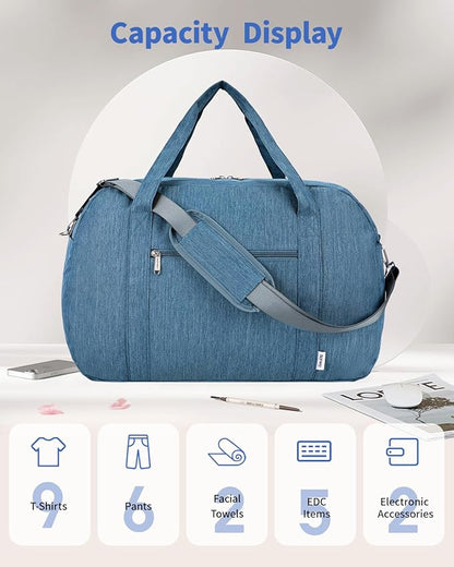 Narwey Carry on Bag 22x14x9 Airlines Approved, Carry on Duffle Bag for Airplane with Wet Pocket, Travel Duffel Bag Luggage Bag Weekender Overnight for Women Men (Navy Blue)