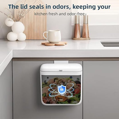 MUEE 1.8 Gal/7L Small Bathroom Trash Can with Lid, Under Sink Trash Can Compost Bin, Slim Kitchen Waste Bins Hanging Garbage Can Trash Bin Waste Basket for Cupboard, Bathroom, Living Room, Office, RV