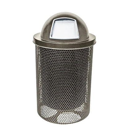 COATEDOUTDOORFURNITURE 32-Gallon Heavy-Duty Punched Steel Round Trash Receptacle, Commercial Outdoor Waste Bin with Liner & Black Dome Lid – Made in America (Textured Gold Vein)