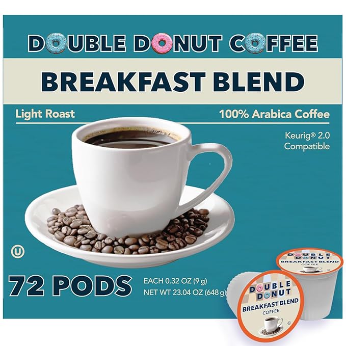 Double Donut Coffee Breakfast Blend Coffee Pods, Light Roast Coffee in Recyclable Single-Serve Pods for Keurig K Cups Brewer Machines, 72 Count Bulk Pack, original version