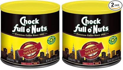 Chock Full o' Nuts Dark & Bold Ground Coffee – Premium Beans in Recyclable Steel Can – Rich Flavor & Aroma, Dark Roast – Perfect for Drip, Pour-Over, Percolator – 23 Oz Can (Pack of 2)