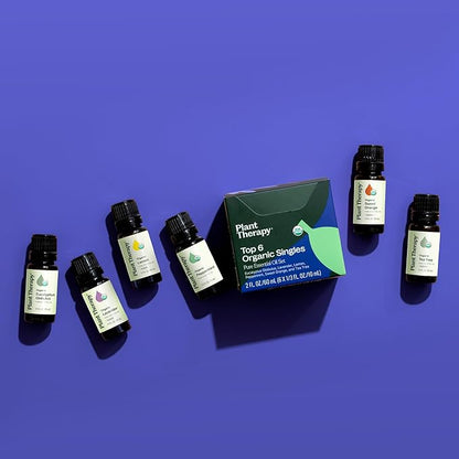 Plant Therapy Top 6 USDA Organic Essential Oil Set - Lavender, Peppermint, Eucalyptus, Lemon, Tea Tree 100% Pure, Natural Aromatherapy, for Diffusion & Topical Use, Therapeutic Grade 10 mL (1/3 oz)