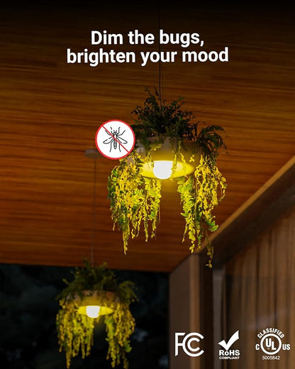 Sunco 6 Pack Yellow Light Bulbs Outdoor A19, LED Bug Lights for Outside Dusk to Dawn, 480 LM, 9W, 2000K Amber Glow, Auto On/Off Photocell Sensor, E26 Base, for Porch Patio Deck Backyard UL