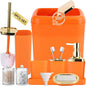 Orange Bathroom Accessories Set, Orange and Gold Bathroom Accessories with Trash Can, Soap Dispenser, Soap Dish, Toothbrush Holder and Q-tip Holders