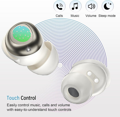 Sleep Earbuds Bluetooth 5.4 in Ear Light-Weight Headphones, Mini Sleep Headphones Small Design for Side Sleepers, 47H Playtime with Charging Case, Clear Calls Earphones, Cream White