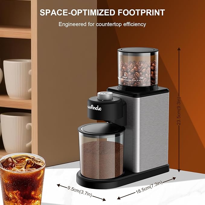 Wancle Conical Burr Coffee Grinder, Coffee Bean Grinder with Adjustable Grind Settings for Espresso, Drip & French Press, Low Noise & Anti-static with Powder Blower, Stainless Steel Burr