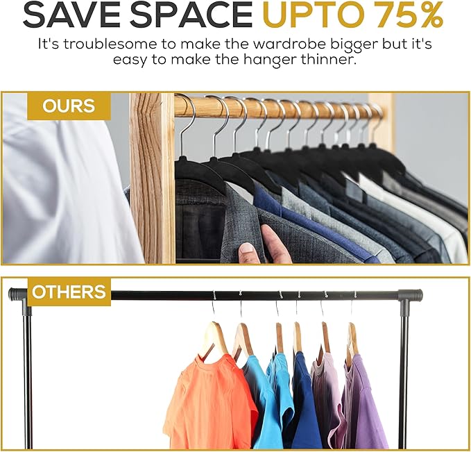 Premium Black Velvet Hangers 30 Pack – Space Saving Felt Hanger, Non Slip Clothes Hangers for Closet, Heavy Duty Hanger for Coats, Shirts & Pants, 360° Swivel Hook, Hold Up to 10lbs