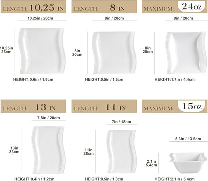 MALACASA Plates and Bowls Sets, 26 Pieces Ivory White Porcelain Dinnerware Sets