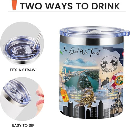 12oz Coffee Mug Florida State Insulated Coffee Cups, United States Map Travel Mug Landmark, Birthday Gifts Cute Mugs with Lid and Straw Mothers Day Gifts