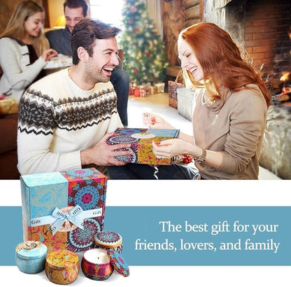 Christmas Candle Gift Set, 4 Pack Scented Candles for Home, Long Lasting Soy Aromatherapy Candle Set, Strong Scented Tin Candles, Perfect Gifts for Women