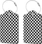 2 Pcs Luggage Tags for Suitcases, PU Leather Cruise Ship Luggage Tags with Privacy Cover Label Address Card and Durable Metal Ring Suitable for Men Women Handbags Backpacks,Black and White Square