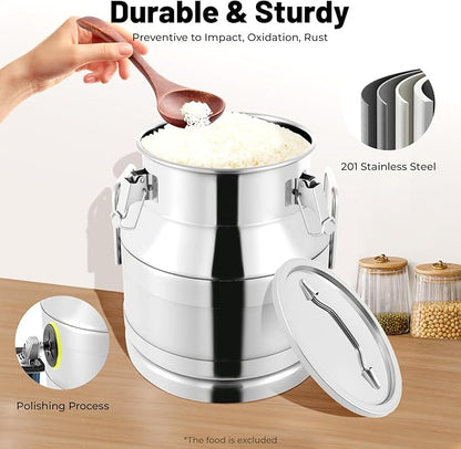 Milk Can Stainless Steel Containers with Lids Old Fashion Milk Jug Metal Bucket with Practical Handles, Sealed Bucket for Milk Water Wine Honey Oil Rice Tea Beans Grains (20L/5.28Gal)