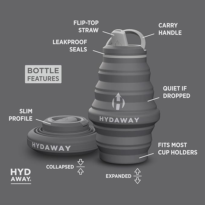 HYDAWAY 17oz Collapsible Water Bottle - BPA-Free, Leakproof, Lightweight, and Space-Saving - Perfect for Travel, Hiking, and Everyday Hydration