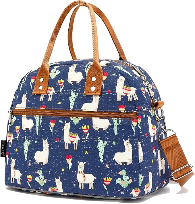 FlowFly Insulated Lunch Bag With Shoulder Strap for Women, Men, and Kids, Large and Reusable, Handle, Freezable Work and School Travel Tote and Meal Prep Organizer,Alpaca