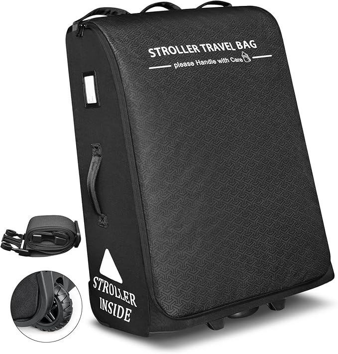 RAYMACE Padded Stroller Travel Bag for Airplane,Stroller Gate check bag with Wheels Compatible with UPPAbaby Vista,Vista V2,Cruz,Cruz V2, Travel Safe Protection Storage Bag,Patterned Design,Black