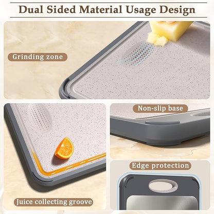 GUANCI Cutting Board for Kitchen, Stainless Steel Cutting Board Double Sided for Chopping Meat/Vegetables, Stainless Steel/Wheat Straw PP, Kitchen Gifts Easy to Clean Large 16”×11”