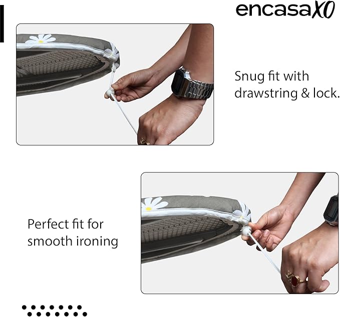Encasa XO Ironing Board Cover and Pad 28"x12" - Thick 3mm Felt Padding, Drawstring Tightening & Lock, Easy Fit, Scorch & Stain Resistant, Fits Mini Ironing Board - Daisy Grey