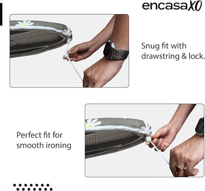 Encasa XO Ironing Board Cover and Pad 28"x12" - Thick 3mm Felt Padding, Drawstring Tightening & Lock, Easy Fit, Scorch & Stain Resistant, Fits Mini Ironing Board - Daisy Grey