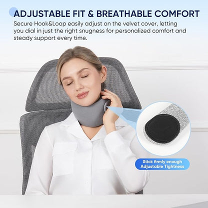 Compact Travel Pillow with Adjustable Straps & Washable Cover, Portable Neck Pillow Airplane with Case & Hook, Chin Support Pillow Relieves Pain & Pressure for Trips, Office, Car & Home Use