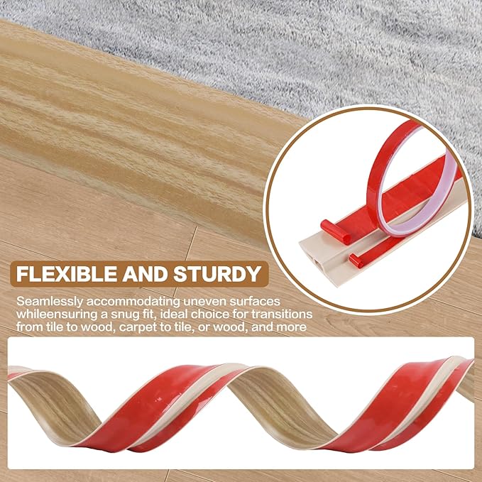Floor Transition Strip Vinyl Door Threshold Ramp Self Adhesive Carpet Edging Strip Doorway Edge Trim, Overlap Edge Reducer for Laminate Carpet, Floor, Tile (Light Yellow Grain, 2/5" to 3/5", 3.3Ft)