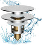 Hibbent All Metal 2 in 1 Bathroom Sink Stopper, Universal Pop Up Drain Strainer, Brass Bullet Core Push Type Sink Stopper for 1.1''~2.3'' Basin, Big Push Button, Anti Clogging Drain Filter, Chrome