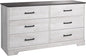 Prepac Rustic Ridge Farmhouse 6-Drawer Double Dresser, Washed White Dresser for Bedroom, Chest of Drawers with 6 Storage Drawers, 53.25” wide x 18.25” deep x 28.5” tall, Washed White