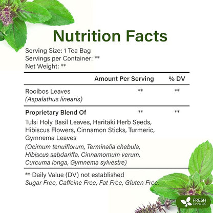 FreshDrinkUS, 30 Tea Bags Herbal Tea – Caffeine-Free Herbal Tea with Rooibos, Turmeric & Hibiscus – Loose Leaf Blend for Daily Rituals and Clean Living – Vegan, No Additives