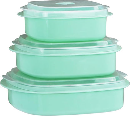 Reston Lloyd Nesting Microwave Containers, Set of 3, Adjustable Steam Vents, Airtight, Meal Prep, Durable BPA-Free Plastic- Freezer & Dishwasher Safe, Cookware & Food Storage, Anyday Cookware, Seafoam