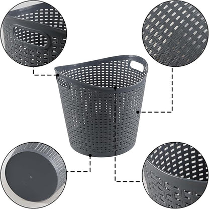Kiddream 6 Pack Plastic Laundry Clothes Hamper Baskets, Large Storage Baskets for Organizing, 30 Liters Capacity, Dark Grey