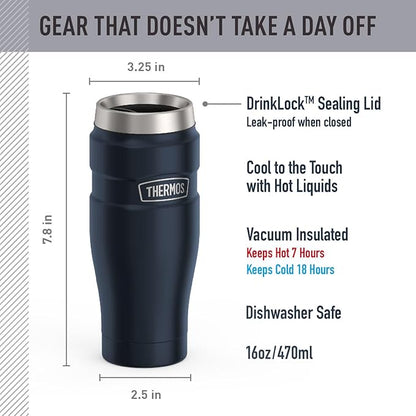 THERMOS Stainless King Vacuum-Insulated Travel Tumbler, 16 Ounce, Midnight Blue