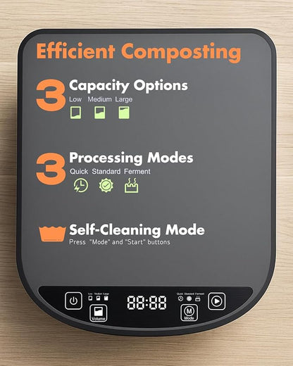 Electric Composter for Kitchen, Compost Bin - 4L Large Capacity, 3 Processing Modes, 3 Capacity Options, 2 Carbon Filters, Auto-Cleaning Auto-Drying (Black)