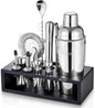 KITESSENSU Cocktail Shaker Set with Stand | Mixology Bartender Kit Bar Set with Essential Bar Accessories for Home Bar: Martini Shaker, Jigger, Muddler, Bar Spoon | Drink Mixer Cocktail Kit