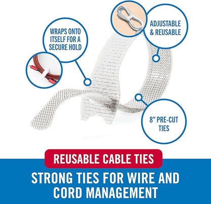VELCRO Brand White Cable Ties Heavy Duty | 60Pc Bulk Pack | 8 x 1/2" ONE-WRAP Straps | Strong Reusable Wire Management | Cord Bundling for Home Office and Data Centers (Packaging May Vary)