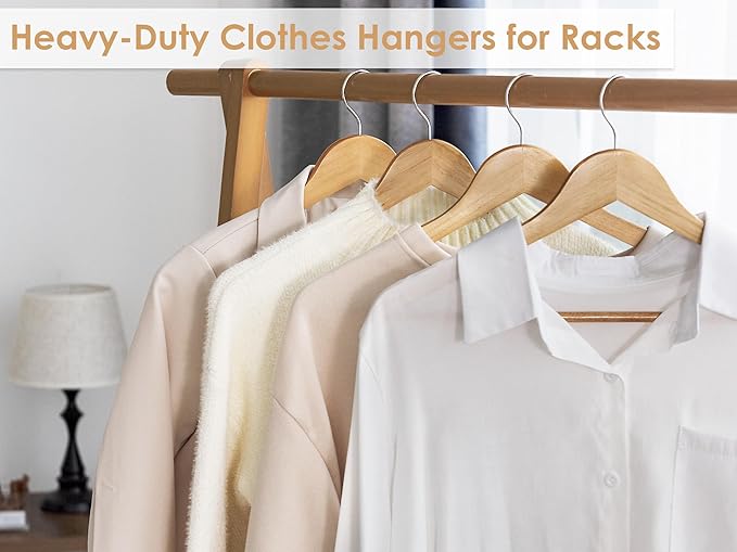 StorageWorks Wooden Hangers 20 Pack, Wood Coat Hanger for Coats, Shirts, Jackets, Pants, Suits, Natural Wood Color